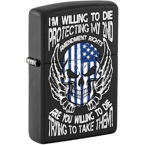Zippo Lighter: Second Amendment Rights with Skull - Black Matte 81301