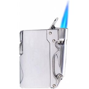 Torch Lighter, Refillable Butane Lighter, Windproof Lighter Adjustable Strong Flame Lighter, for Hiking Camping Fireplace Grill Camping BBQ Lighter, (Without Gas) (Silver)