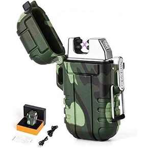 Outdoors Waterproof Lighter USB Electronic Rechargeable Pulse Plasma Lighter Double Arc Plasma Lighter Perfect for Outdoors Camping Hiking Travelling Gas Stove BBQ Camping Trip Fire Starter (Black)