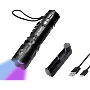 UV Flashlight with Rechargeable Battery, 365nm & 395nm Ultraviolet Blacklight Detector for Dry Dog Urine Stains, Black Light Torch for Resin Curing, Fluorescent Agent, Scorpions Finder