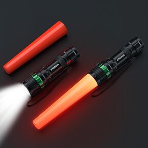 2 Pack Traffic Wand, 11 Inch LED Traffic Flashlight Wand, Small Orange Safety Baton with for 5 Flashing Modes, Air Traffic Control Wands for Airport, Parking, Car Directing