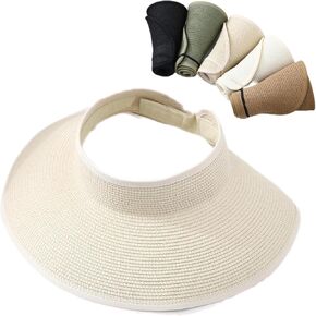 Ultimate UV Protection Women’s Sun Visor Hat - Wide Brim Lightweight Breathable Foldable Adjustable, Straw, UPF 50+