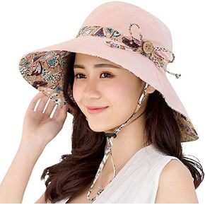 KXF Women Beach Sunhat Reversible Wide Brim Summer Sun Hat for Women Foldable Packable UPF 50+ Beach Sun Cap