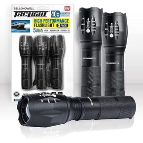Taclight Flashlight by Bell+Howell High Lumens LED Tactical Flashlight 5 Modes & Zoom Function 40X Brighter Water Proof Handheld Flashlight for Emergency Camping Accessories As Seen On TV Set of 3