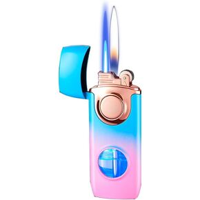 Lighter Jet Torch Lighter Soft Flame Lighter 2 in 1 Windproof Refillable Butane Lighter Good for Cigarette Cigar Candle Camping Hiking (Black)