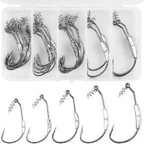 Weighted Swimbait Hooks, 26PCS Weighted Jig Heads with Twist Lock, Soft Plastic Worm Fishing Hooks 1/0 2/0 3/0 4/0 5/0