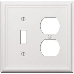 Amerelle 149TDW Chelsea Wallplate, 1 Toggle / 1 Duplex, Steel, White, 1-Pack