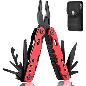 Multitool Pliers Pocket Tool Camping Tool 12 in 1 Multi Tool Gifts for Men Multi Tool with Safety Lock Screwdrivers Saw Bottle Opener Sheath for Camping Survival Hiking Simple Repairs - Red