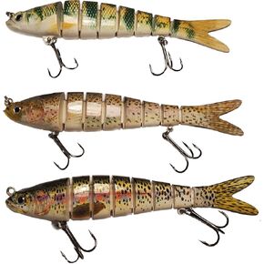 Segmented Fishing Lure Slow Sink Swim Bait 3-Pack in Two Sizes by Sport-Fishing-Friends. Great for Large and Small Mouth bass, Trout, Muskie, Walleye and Northern Pike.