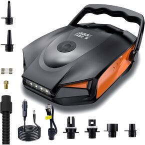Electric Paddle Board Pump, 50 PSI High Pressure SUP Pump - Dual Stage Inflation, Auto Shutoff and Deflate, 12V DC Automotive Connector for Standing Pulp Boards, Inflatable Boats and Mattresses