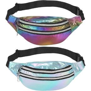 PATIKIL 80s Fanny Pack for Women, 2 Pack Adjustable Waist Bag 90s Fanny Pack for Party, Running, Multicolor, Light Blue