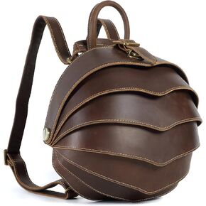 Retro Personalization genuine leather backpack Beetle shape men leather backpack (Small Brown)
