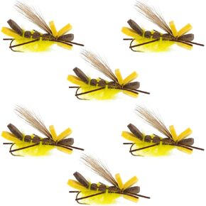 The Fly Fishing Place Godzilla Hopper Trout Flies - Yellow High Visibility Grasshopper or Stonefly Dry Fly - 6 Flies Hook Size 10