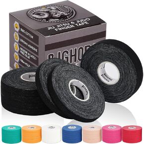 شريط أصابع Bighorn Athletics Jiu Jitsu، شريط تسلق الصخور، شريط طبي رياضي وشريط رياضي للأصابع واليدين وأصابع القدم، 0.3 بوصة × 45 قدم، 8 لفات، أسود