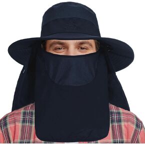 Men Women Fishing Sun Hat w/Face Cover & Neck Flap,3 in 1 Sun Protection Hat for Hiking Garden Outdoor Medium