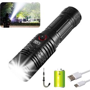 Flashlights High Lumens Rechargeable, Super Bright Flashlight, Adjustable Tactical Flashlight 5Mode Waterproof Handheld Flash light for Emergencies, Camping, Hiking