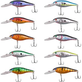 Crankbait Minnow Fishing Lures,10pcs Topwater Lure with Treble Hooks Hard Baits Swimbaits 3D Fishing Eyes Life-Like Bass Crank Bait for Trout Bass Perch Fishing