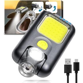 EGUKU LED Small Flashlight, 800Lumens 180°Rotatable Rechargeable COB Keychain Flashlights 5 Modes Bright Mini Portable Pocket Light Clip-on Hat Light EDC Compact Keyring Light for Camping Running