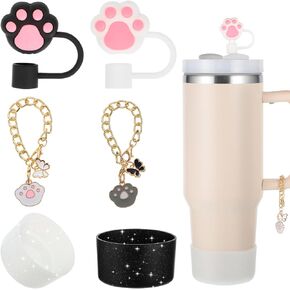 Needbrock 2 Pcs Glitter Silicone Boot for Stanley Quencher Adventure 40oz & IceFlow 20oz 30oz, 2.8-2.95in Anti-Slip Bottom Sleeve Cover with 2 Pcs Straw Topper 2 Pcs Charms