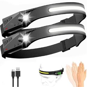 Headlamp Rechargeable Camping Accessories Gear, 230° Wide Beam Head Lamp LED with Motion Sensor, Nite Buddy Headlight Fishing Gear, Waterproof Work Light Flashlight for Camping, Hiking, Repairing