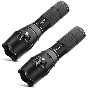 Military Grade Flashlight 2000 Lumen 5 Modes Water Resistant LED Tactical Torch Flash Light, 2 Pack