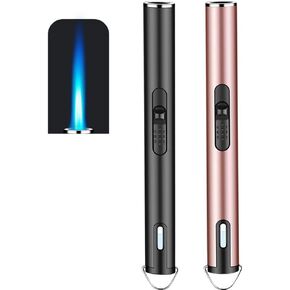 2pcs Refillable Butane Torch Lighter Adjustable Flame Lighter Jet Camping Lighter for Desserts, Creme Brulee, Welding, BBQ and Baking (Butane Gas Not Included) (Black+Green)