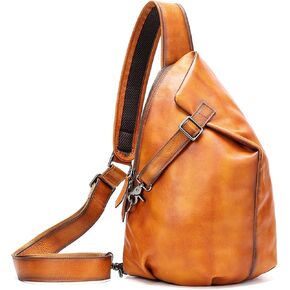 Vintage Leather Sling Bag Handmade Luxury Crossbody Bag Mens Large Functional Casual Shoulder Backpack Travel Pack