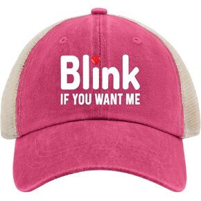 Blink If You Want Me Hat Trucker Hat Men Vintage Mesh Hat for Summer Pink