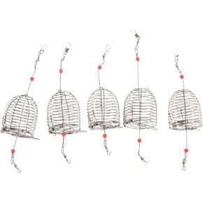 LIOOBO Stainless Steel Fishing Bait Cage Lure Cage Bait Fishing Trap Basket Feeder Holder Fishing Tackle - Size L Pack of 5