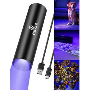 Esgofo 365nm UV Flashlight Mini, Ultraviolet Small Black Light Flash Lights USB C Rechargeable, Portable Handheld LED Blacklight for Pet Urine Detection Scorpion Resin Curing
