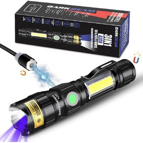 DARKBEAM A200 UV 365nm Flashlights USB Magnetic Rechargeable LED 3 in 1 Blacklight, Ultraviolet Wood's Lamp, Anti-Counterfeit/Fluorescer/Leak Detection, Detector for Pet Urine, Black Lights 365 nm