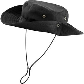 FALETO Outdoor Boonie Hat Safari Fishing Hats Sun Hat UV Protection Foldable Military Cap Wide Brim Breathable Black