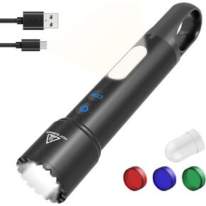 LED Flashlight Rechargeable, High Lumens Small Tactical Flash Light with COB Sidelight & Hook, Powerful Zoomable Handheld Flashlights for Camping, Dog Walking, Hiking, Emergencies, Home