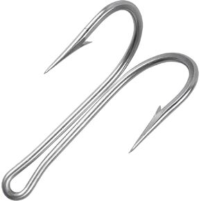 Double Fishing Hooks,8pcs Stainless Steel Fishing Double Hooks Classic Large Dual Frog Hooks Fishing Lure Bait Hooks Barb Open Shank Fishing Hooks Saltwater Freshwater