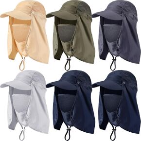 6 قطع قبعة صيد مع غطاء للرقبة للرجال للحماية من الشمس للنساء، قبعة صيد قابلة للطي، قبعات واقية من الشمس فوق البنفسجية مع قناع وجه شبكي قابل للإزالة، حزام للرقبة للاستخدام الخارجي، 5 ألوان in Kuwait