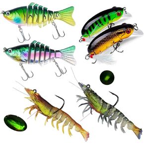 Fishing Lure kit for bass Trout| Multi Jointed Swimbaits ＆ Pre-Rigged Crayfish Soft Lures, Shrimp Fishing Lures＆Minnow Crank Fishing Lures,Slow Sinking Bionic Swimming Lures for Freshwater Saltwater