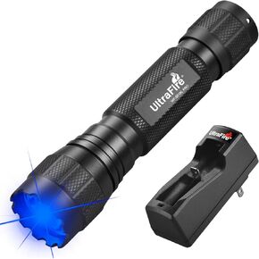 ULTRAFIRE Blue Light Flashlight, 450-460nm Single Mode Blue Led Flashlight, 10W High Power Small Portable Blue Light for Night Fishing and Outdoor Activities-Black House WF-501BL PRO