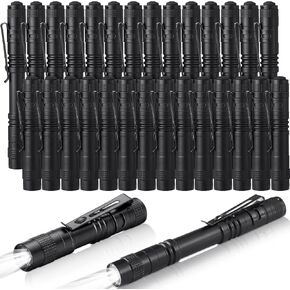 Zhehao 30 Pcs Mini Led Flashlight Bright Aluminum Penlight Flashlights with Clip Small Water Resistant Pocket Flash Light for Night Reading Emergency Hurricane(White Light, 3.5 Inch)