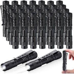 Zhehao 30 Pcs Mini Led Flashlight Bright Aluminum Penlight Flashlights with Clip Small Water Resistant Pocket Flash Light for Night Reading Emergency Hurricane(White Light, 3.5 Inch)
