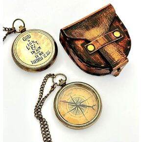 Small Compass - God is Light - Brass Compass with Leather Box - Mens Compass - Communion Presents for Boys - baptismal Gifts - Christmas and Graduation Gifts 2024 - Gifts for Hikers
