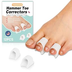 Hammer Toe Corrector Straightener - (12pcs, White) Toe Splint, Gel Toe Corrector Relief for Bunion, Hammer Toes, Curled, Crooked, Claw Toes (2 Different Sizes, M/S)…