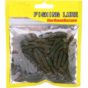 POCREATION Fishing Lures Kit, 50PCS 5cm Soft Plastic Fishing Lures T Tail Grub Worm Baits Fish Tackle Accessory, Pack of 50(Black)