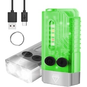 Small Powerful EDC Flashlight, Super Bright 1000 LM Rechargeable LED Keychain Flash Light with 365nm UV Red Green Blue Light, Mini Pocket COB Side Tail Magnet - 14 Modes, IPX4, White (V10)