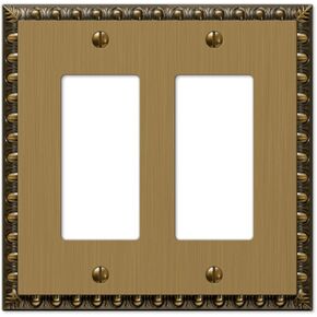 Amerelle Egg & Dart Double Rocker Cast Metal Wallplate in Brushed Brass