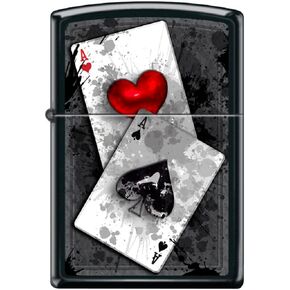ولاعة Zippo - ولاعة Ace of Spades Hearts باللون الأسود غير اللامع مقاومة للرياح #Z5279