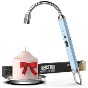 Candle Lighter, Electric USB Rechargeable Lighter with LED Display 360° Flexible Neck, Arc Plasma Electronic Windproof Flameless Long Lighter with Safety Switch Hook for Kitchen Grill, Pink