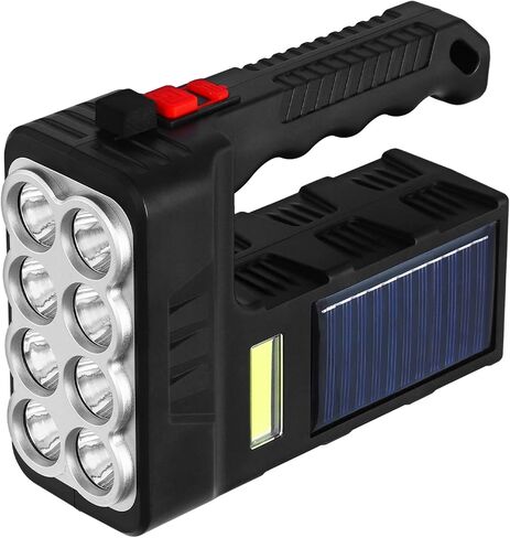 مصباح يدوي محمول يعمل بالطاقة الشمسية مع 8 مصابيح LED، 3 أوضاع مصابيح قابلة لإعادة الشحن، كشاف عالي اللومن للاستخدام في الهواء الطلق والطوارئ (أسود) in Kuwait
