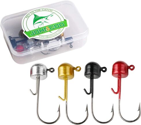 JOHNCOO Mushroom Style Jig Heads Lead Hook with 3D Redfish Eyes Treble Hooks Luminous Round Jig Head Fishing Hooks Kit for Trout Bass Mixed Weights Fishing Hooks Set in Saudi Arabia