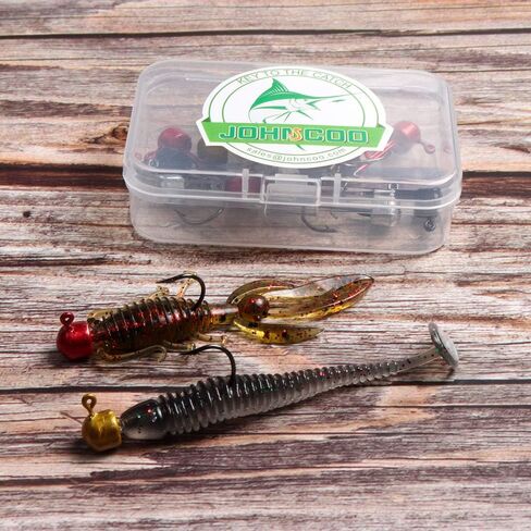JOHNCOO Mushroom Style Jig Heads Lead Hook with 3D Redfish Eyes Treble Hooks Luminous Round Jig Head Fishing Hooks Kit for Trout Bass Mixed Weights Fishing Hooks Set in Saudi Arabia