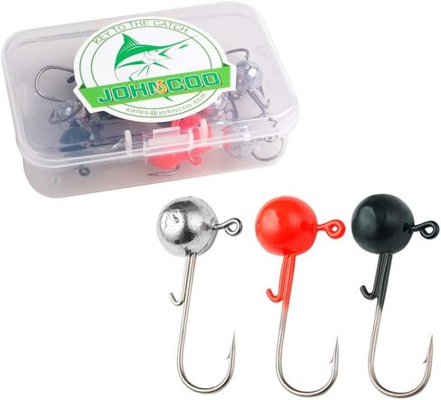 JOHNCOO Mushroom Style Jig Heads Lead Hook with 3D Redfish Eyes Treble Hooks Luminous Round Jig Head Fishing Hooks Kit for Trout Bass Mixed Weights Fishing Hooks Set in Saudi Arabia
